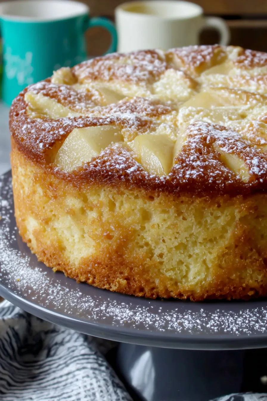 Freshly sliced pears on top of a cake