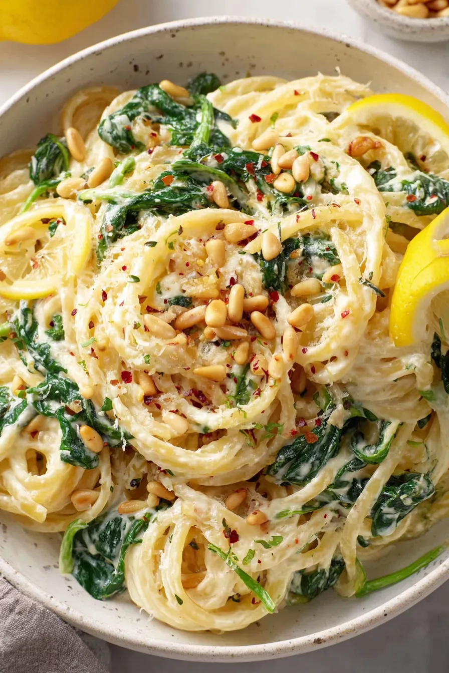 Toasted pine nuts and lemon zest ready to finish the pasta