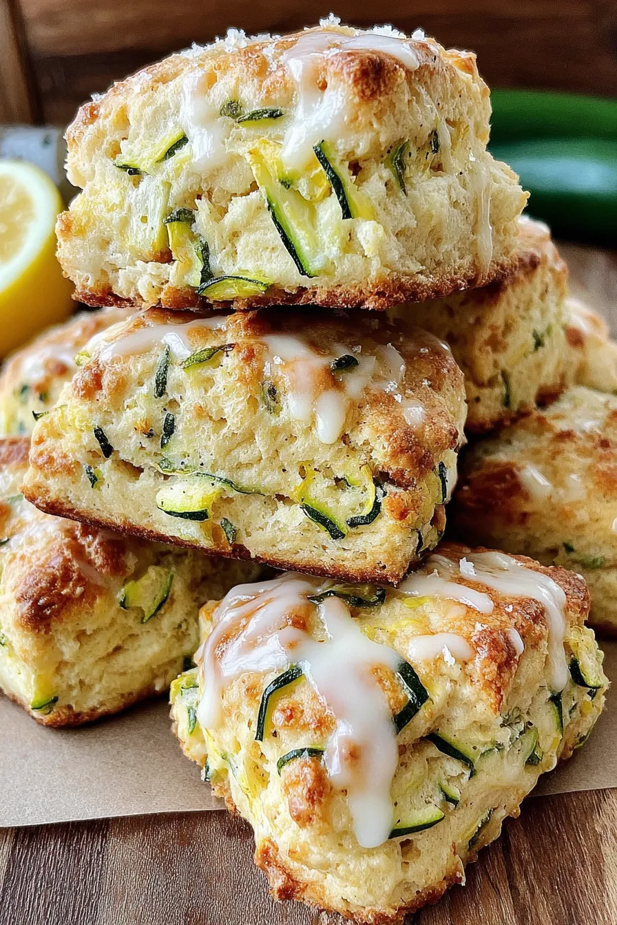 Scones arranged on a wooden board with lemon halves