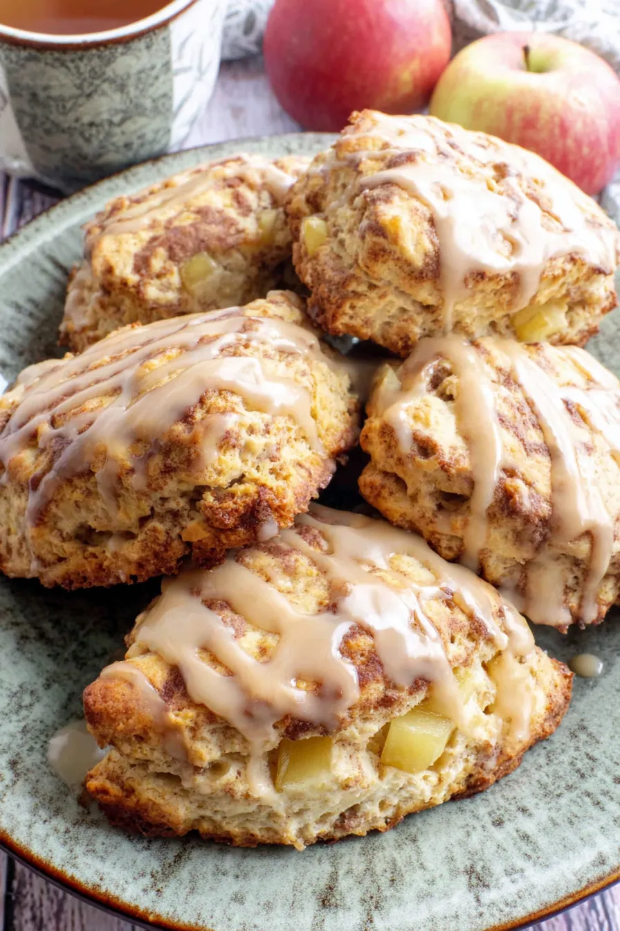 Freshly baked apple scones on a baking sheet