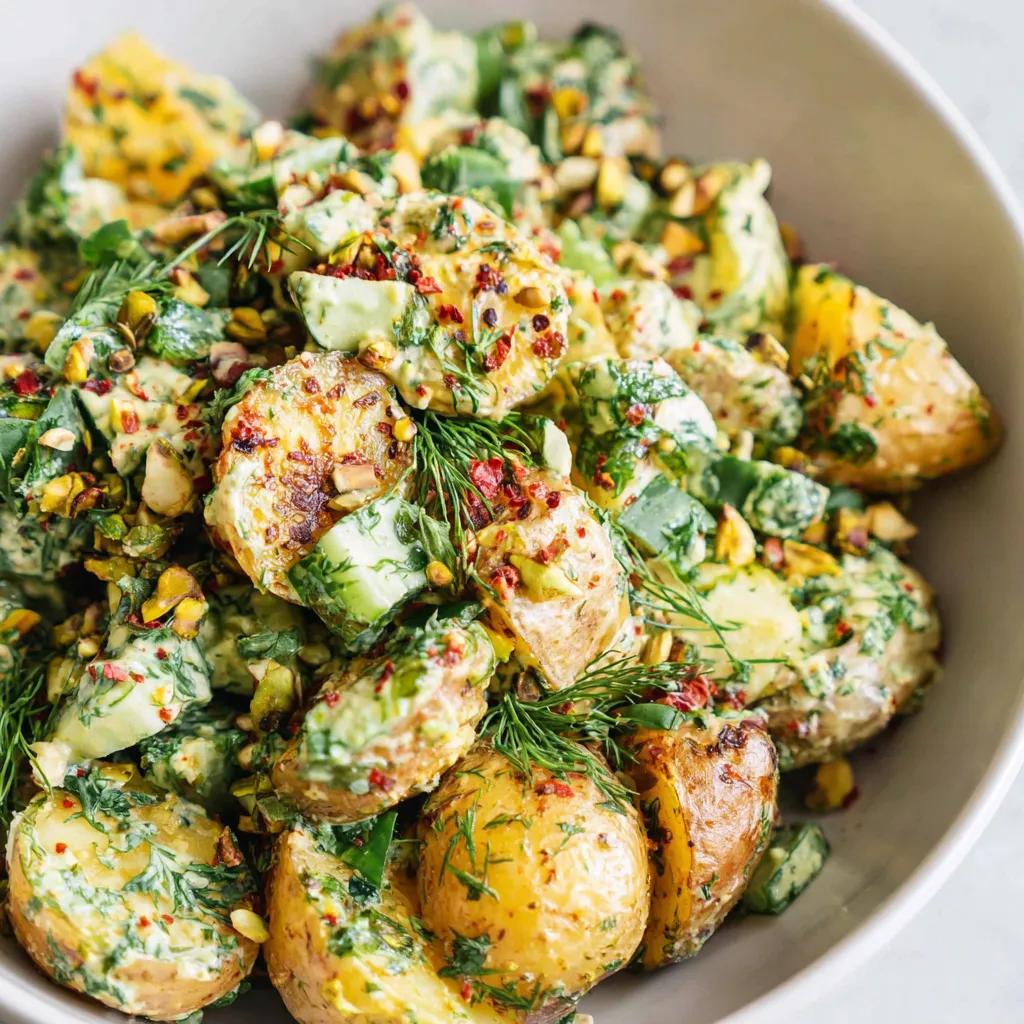 Roasted Potato Salad with Pistachios and Herb Dressing