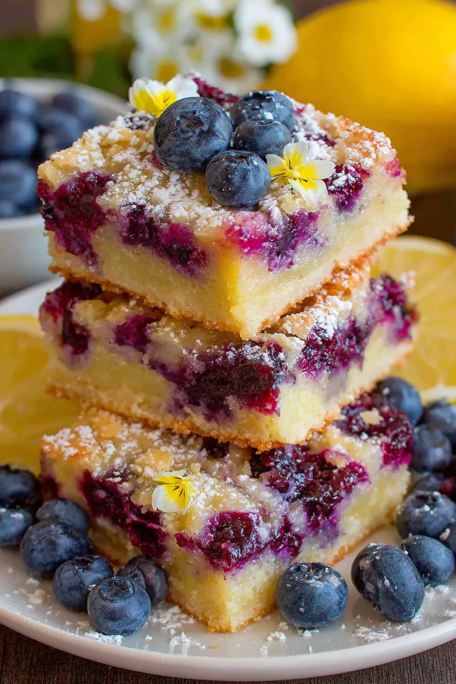 Close-up of lemon blueberry bars
