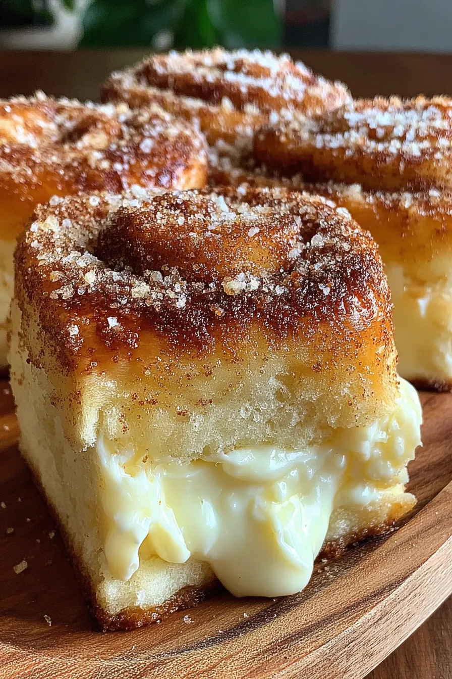 Close-up of cinnamon sugar coated roll being tossed