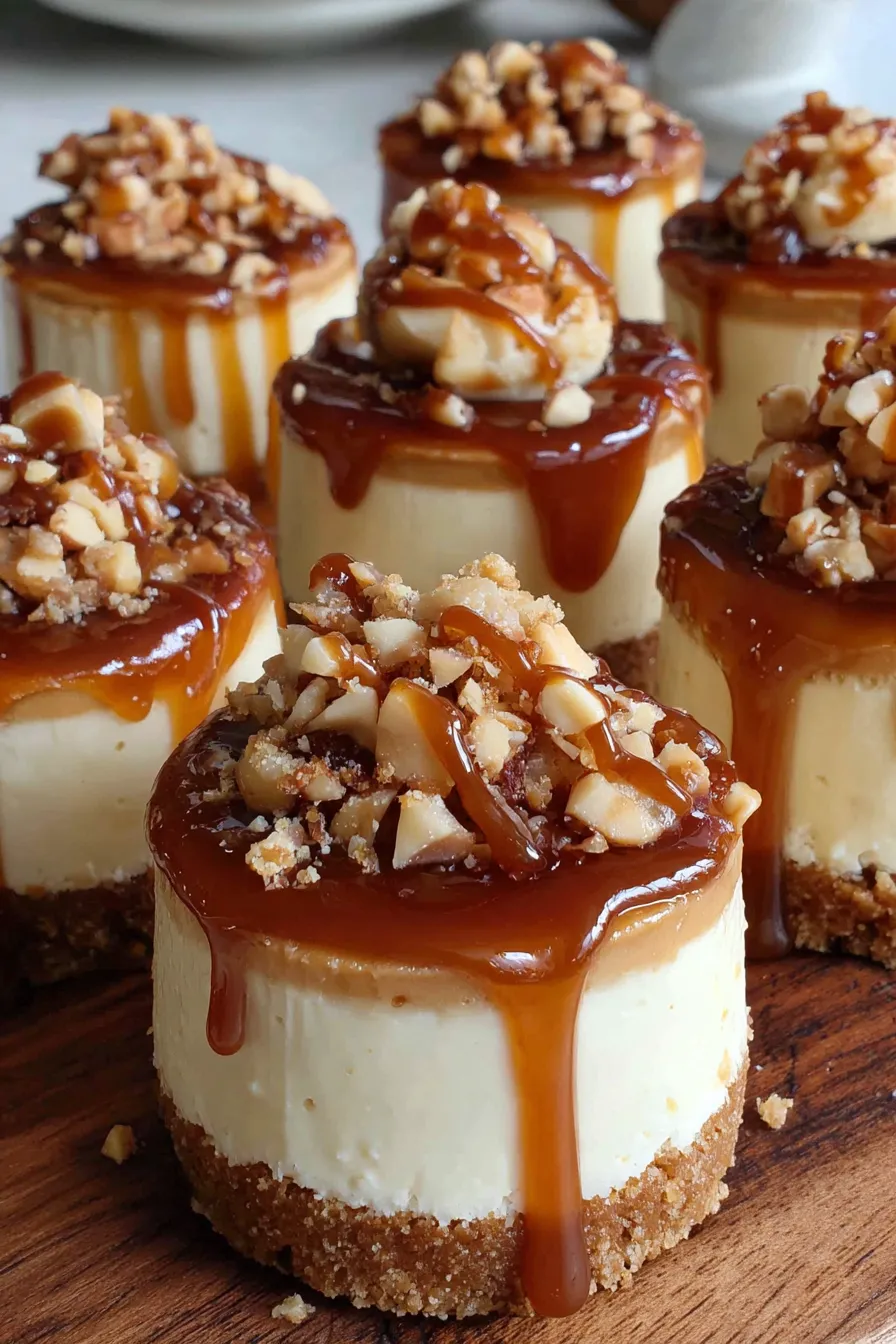Mini cheesecakes with caramel drizzle