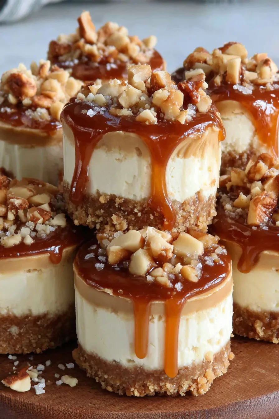 Close-up of peanut caramel mini cheesecake