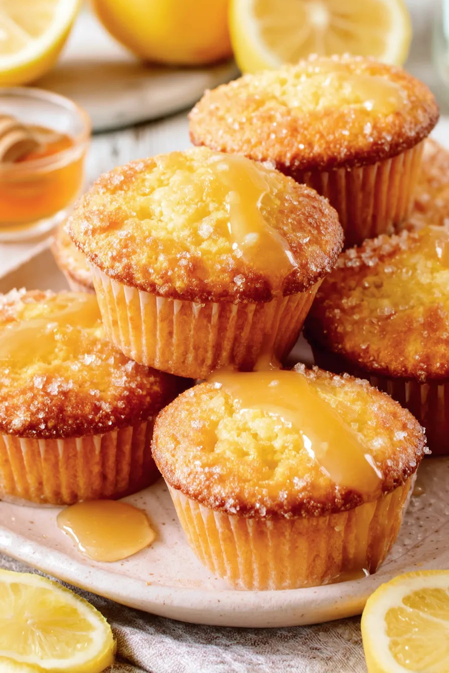 Close-up of lemon curd filling spooned into muffins