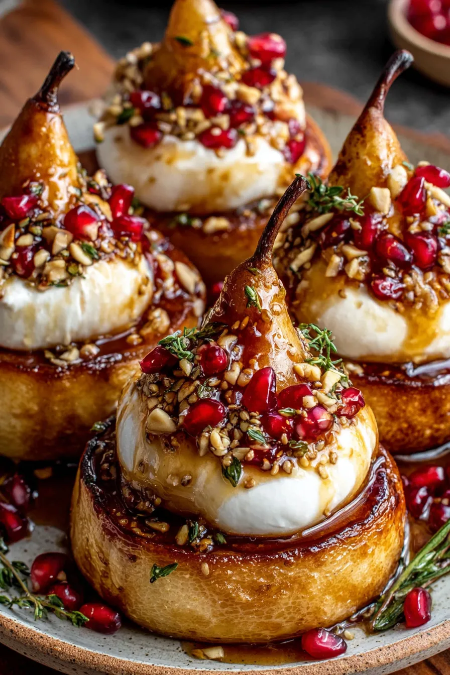 Assembled pear tower with pomegranate
