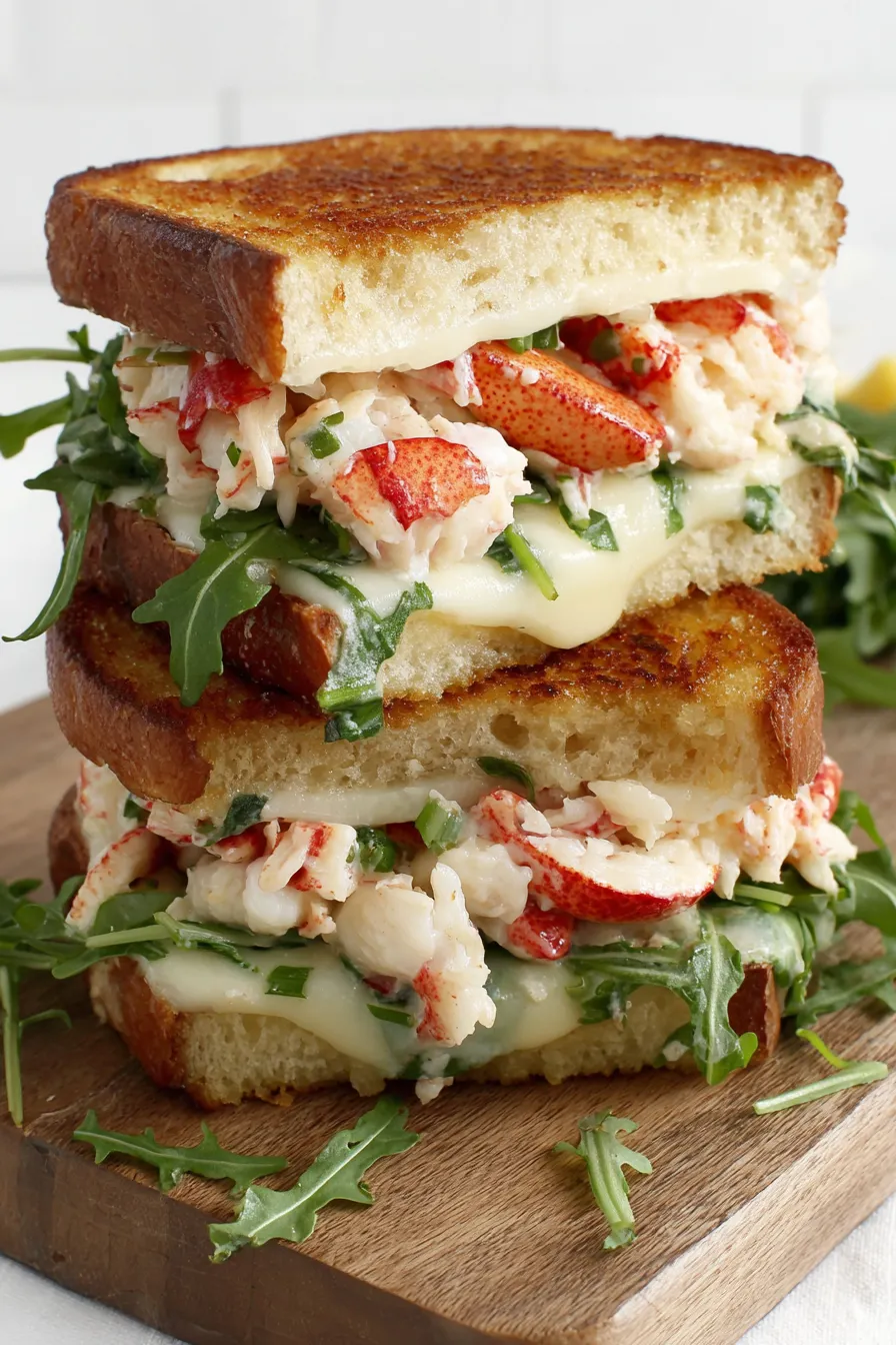 Close-up of lobster grilled cheese melting cheese