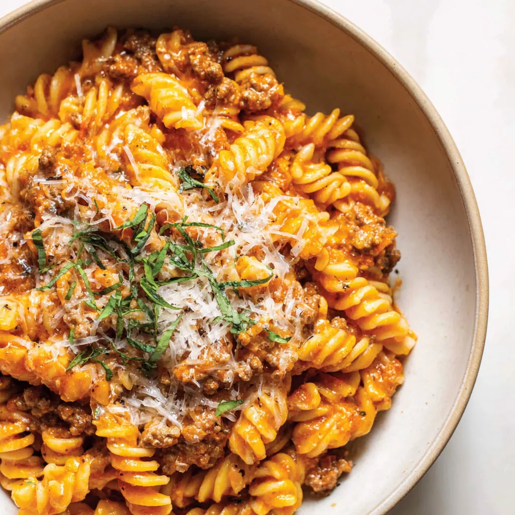 One-Pot Rotini with Beef and Mozzarella