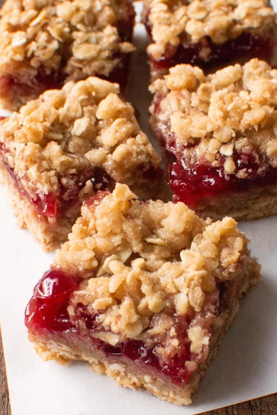 Close-up of cranberry filling and oat topping