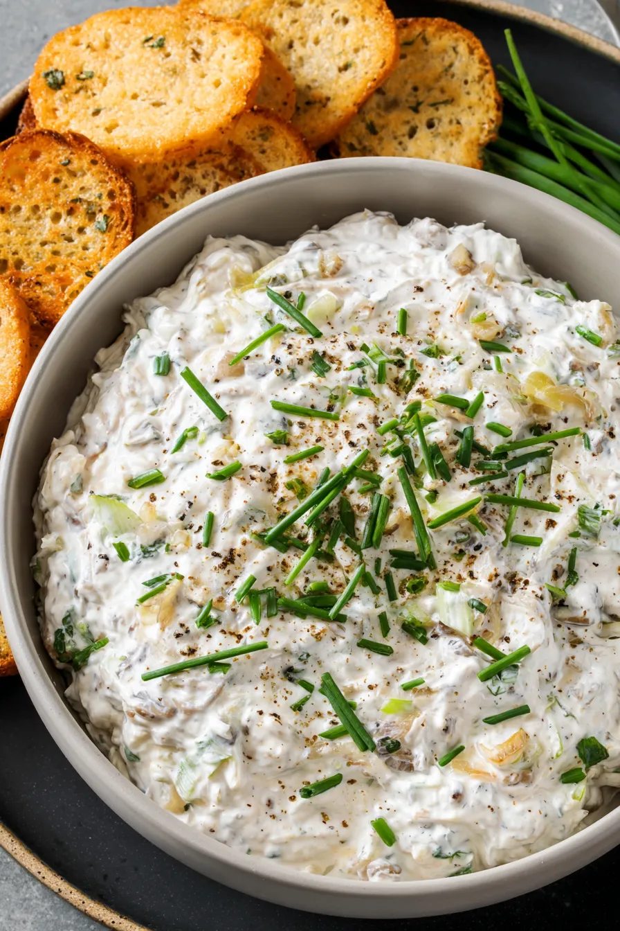 Chopped ingredients for French onion dip