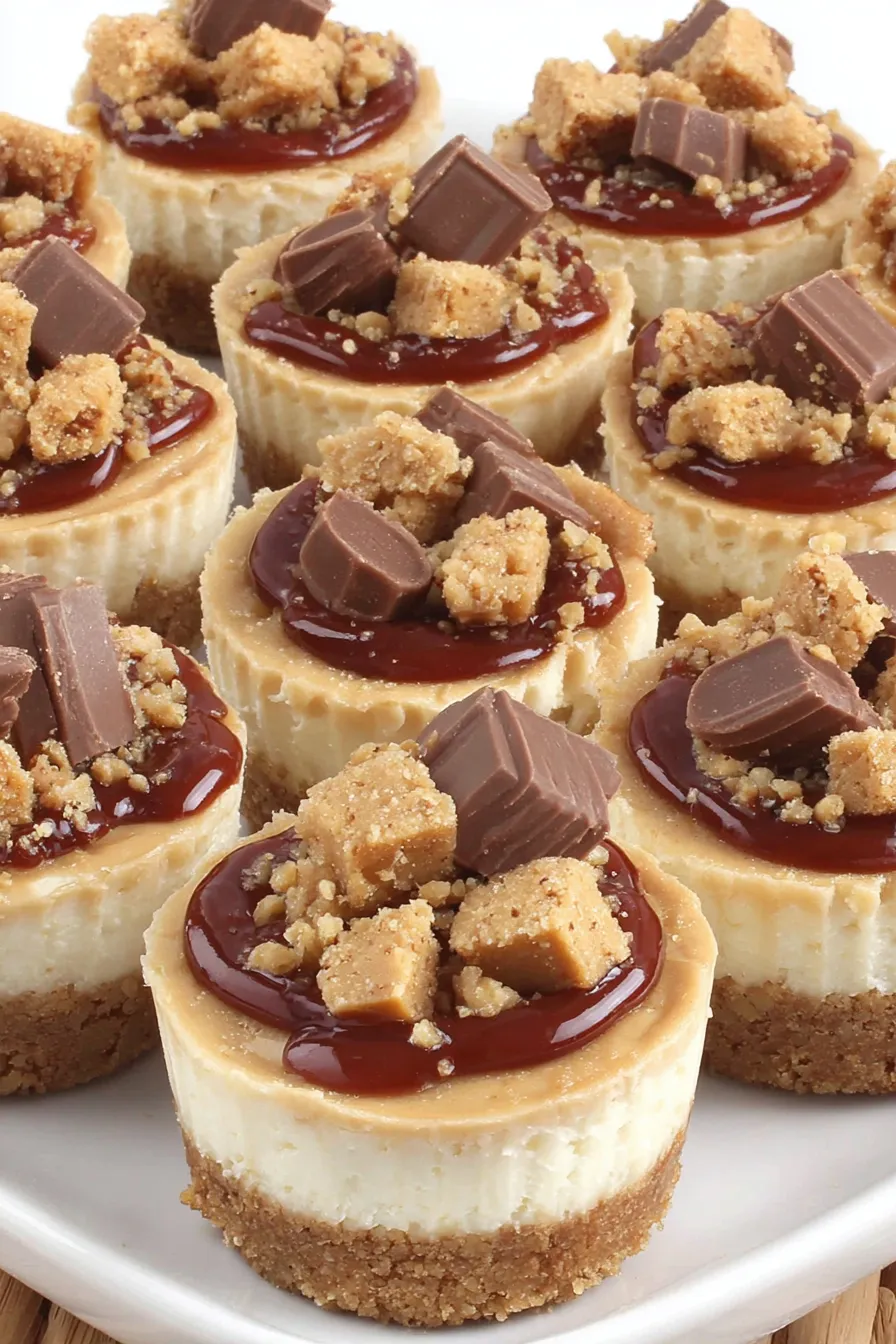 Two rows of assembled mini peanut butter cookie cups
