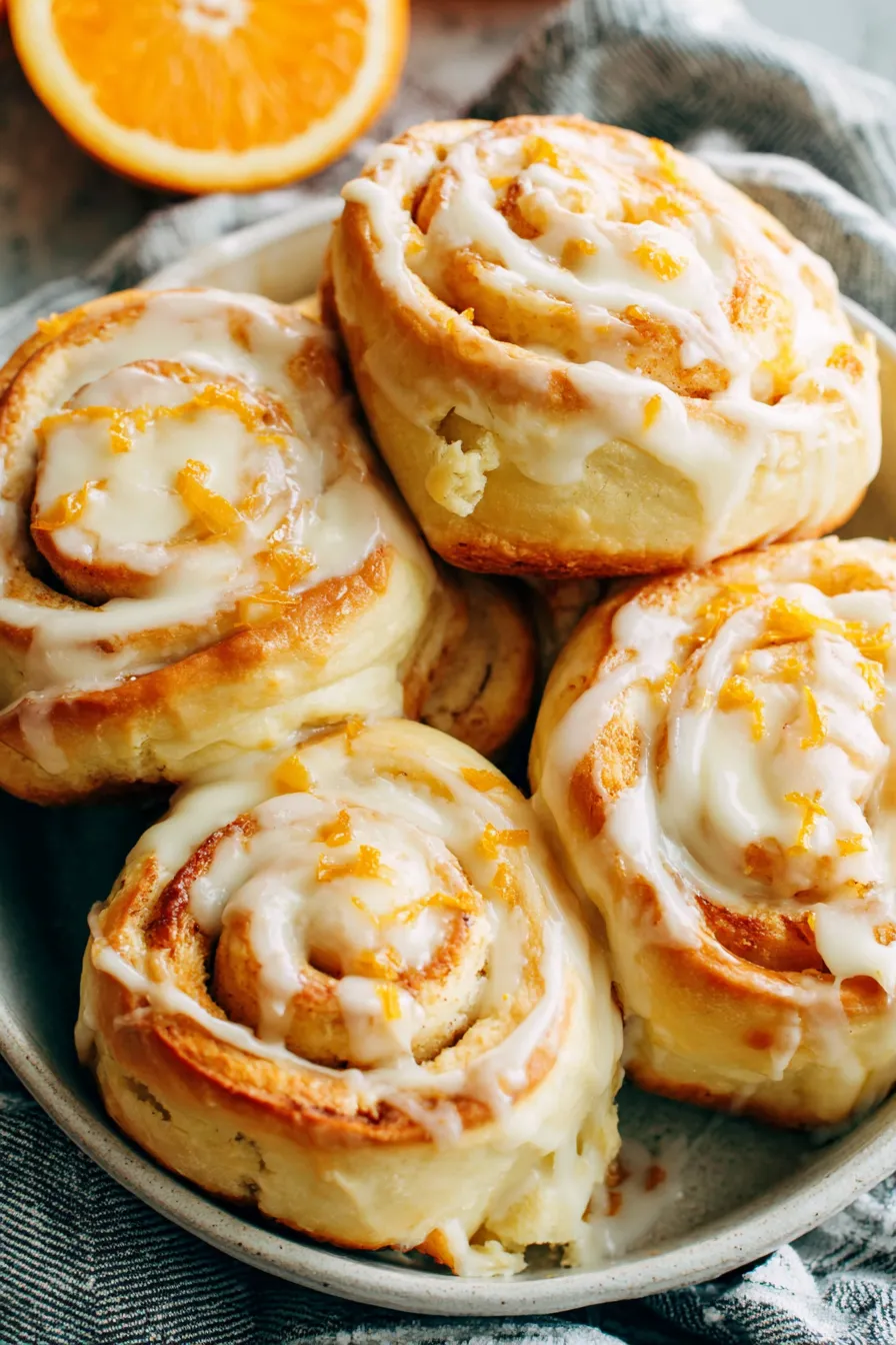 Finished orange rolls with glaze