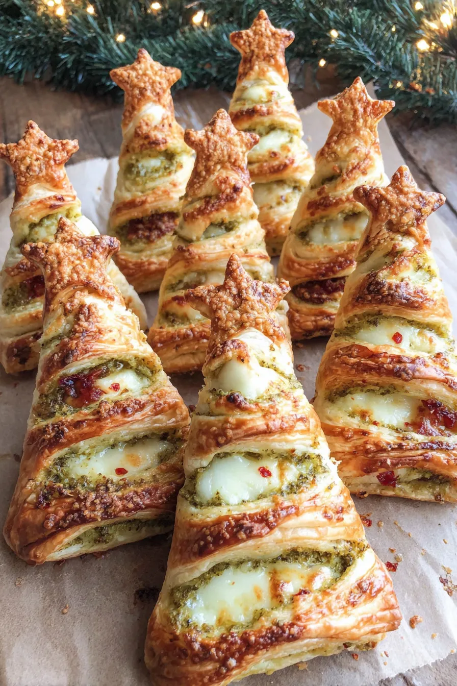 Close-up of a pesto and cheese layered pastry slice
