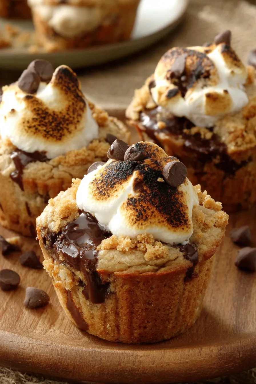 Tray of freshly baked s'more muffins