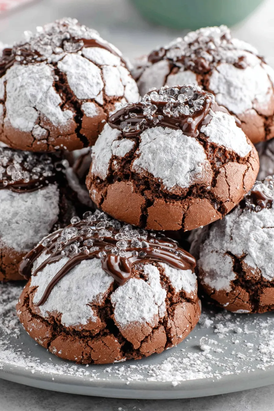 Chocolate Puddles cookies on a cooling rack with glossy centers