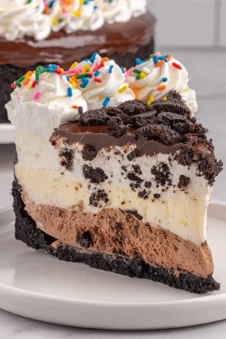 Close-up of cookie crumb layer and frosting details