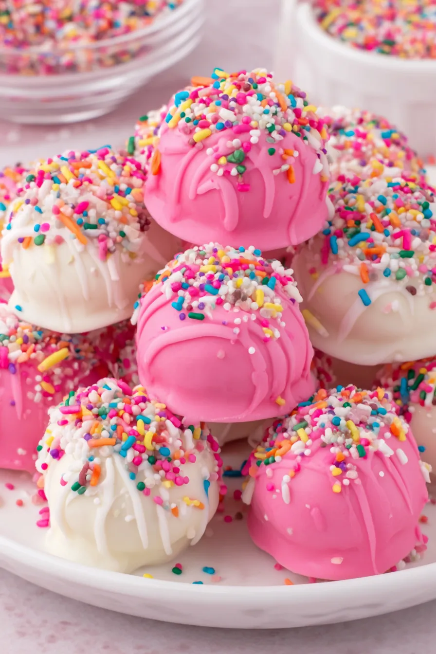 Tray of circus animal cookie truffles with sprinkles