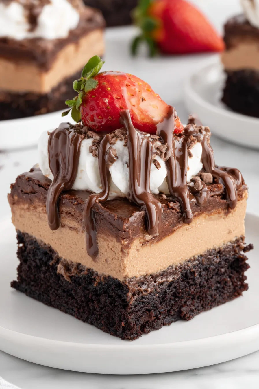 Chocolate mousse brownies cooling in pan