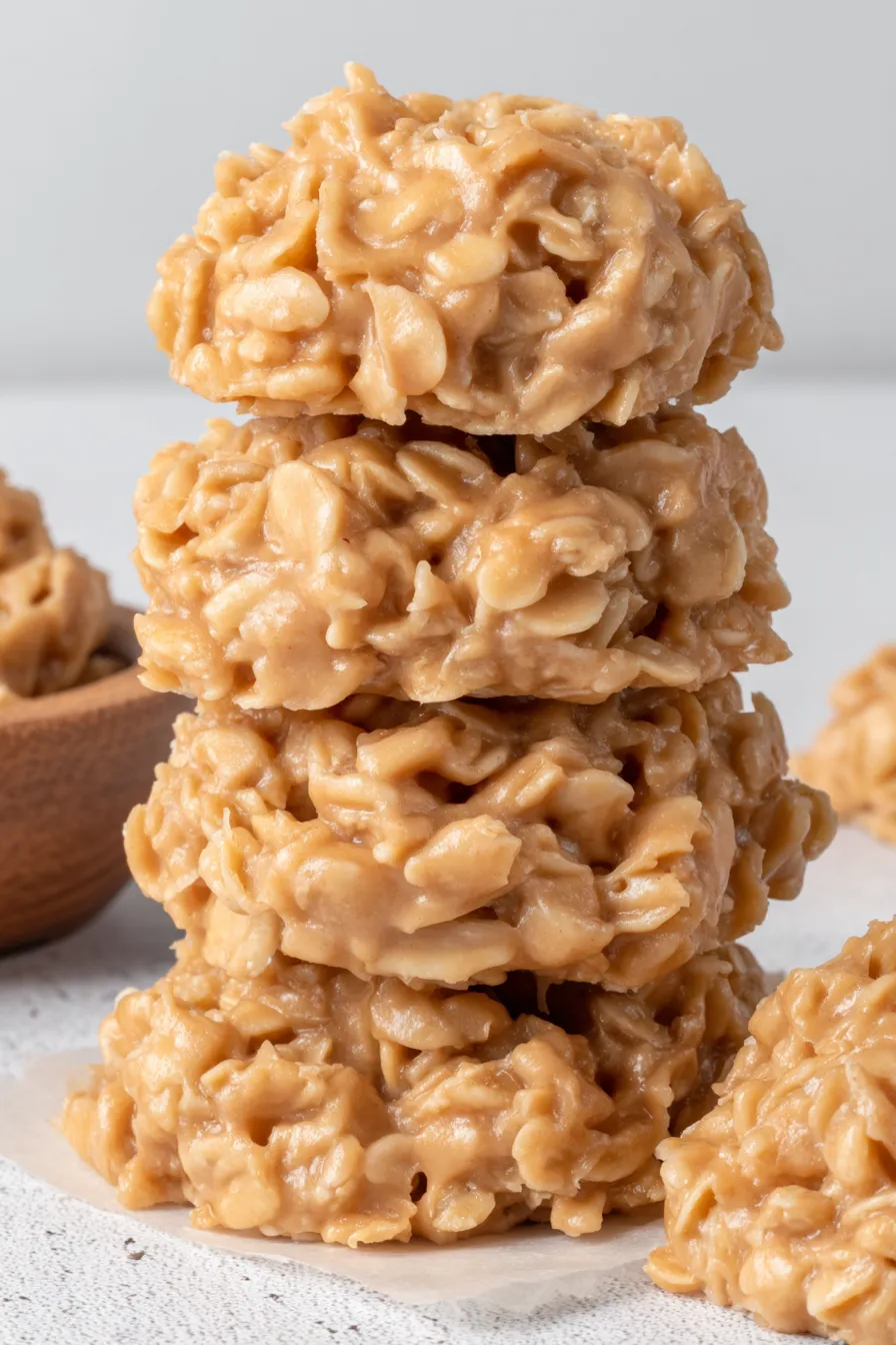 Peanut butter no-bake cookies cooling on wax paper