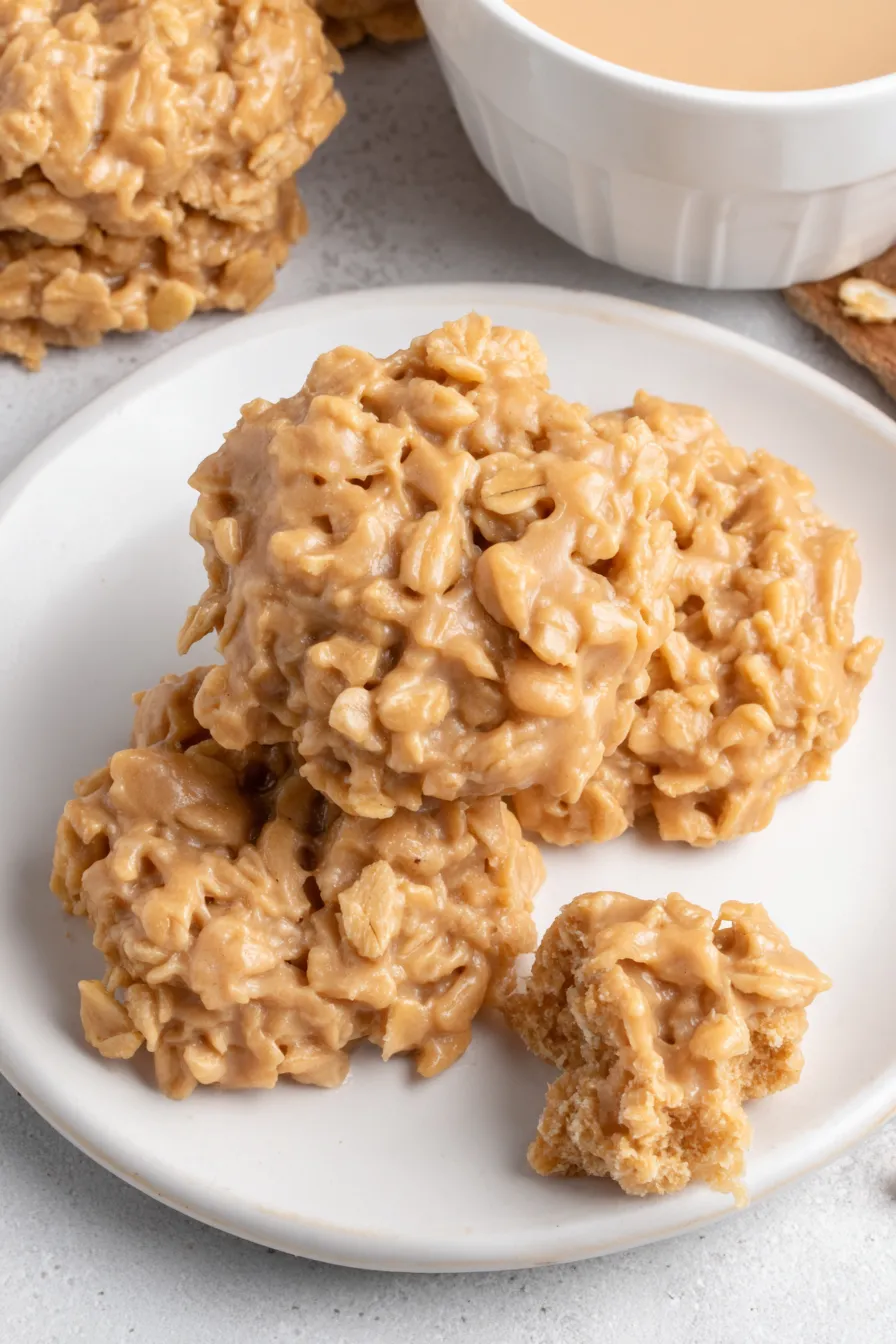 Close-up of a peanut butter no-bake cookie showing texture