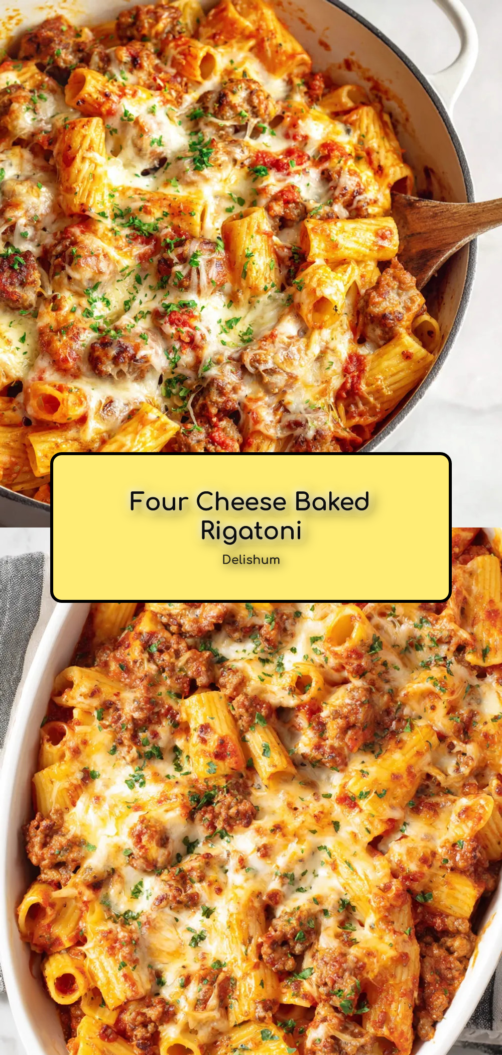 Four Cheese Baked Rigatoni - Comforting Recipe
