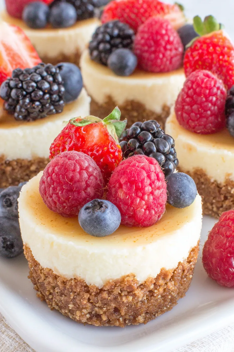 Stack of mini cheesecakes topped with berries