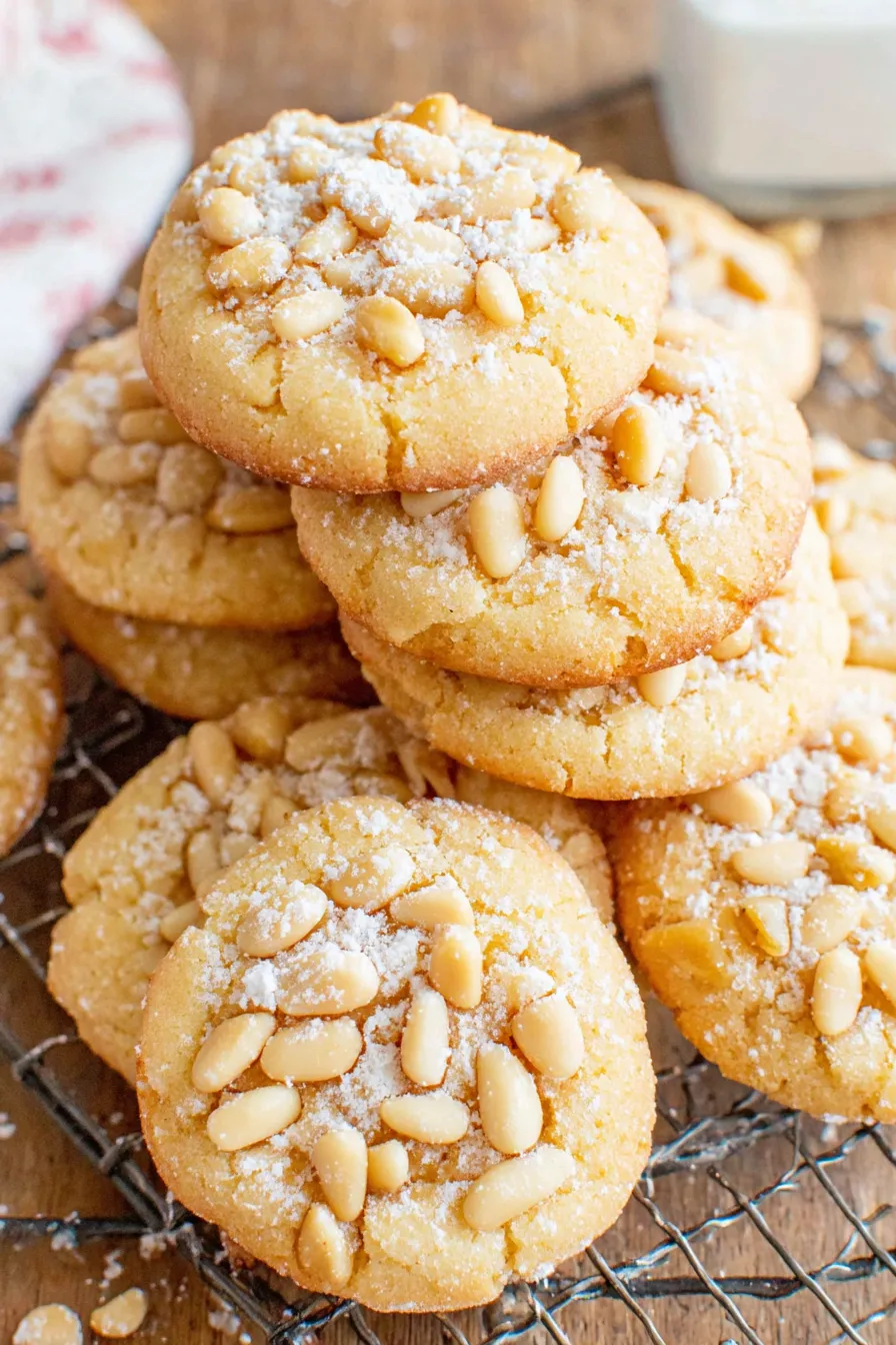 Serving suggestion of pignoli cookies on a plate
