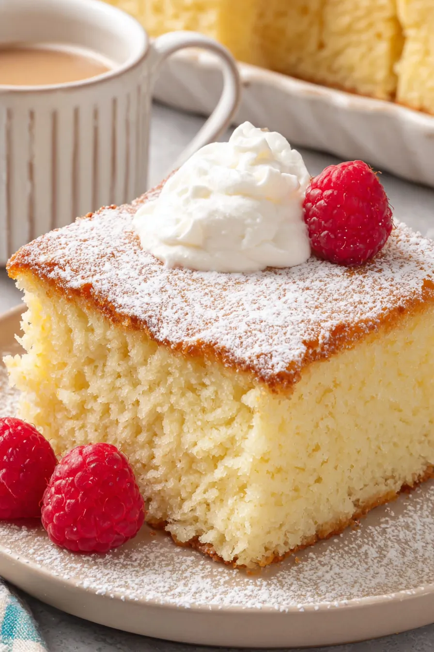 Slice of Hot Milk Cake served on a plate