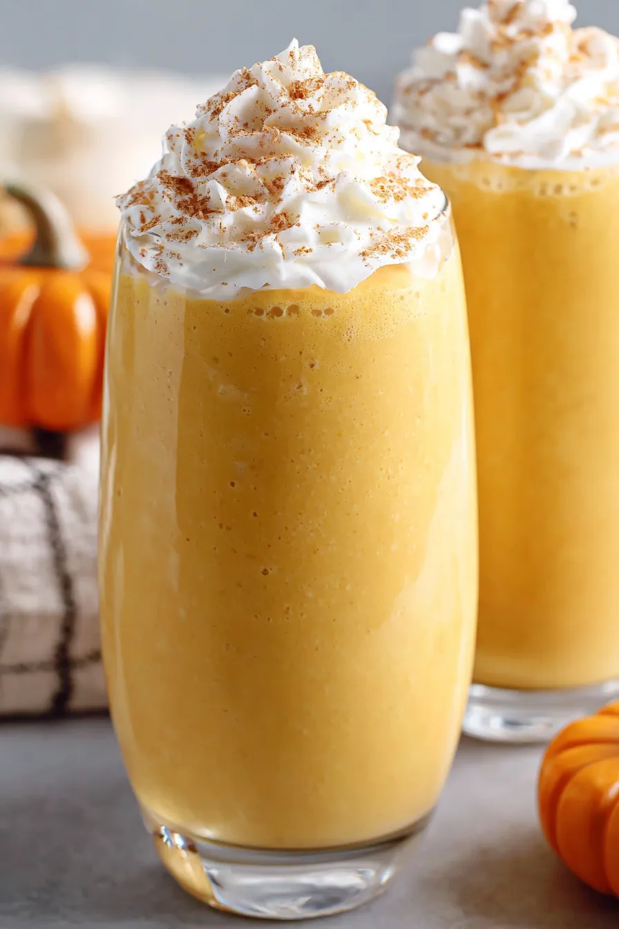 Close up of creamy pumpkin smoothie with spice