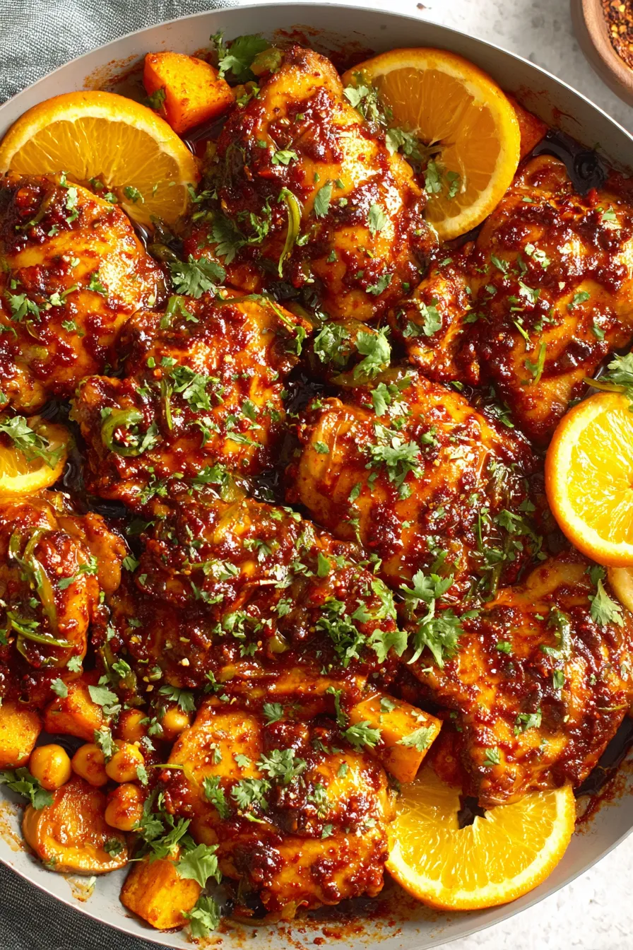 Sheet pan with harissa orange chicken and roasted vegetables