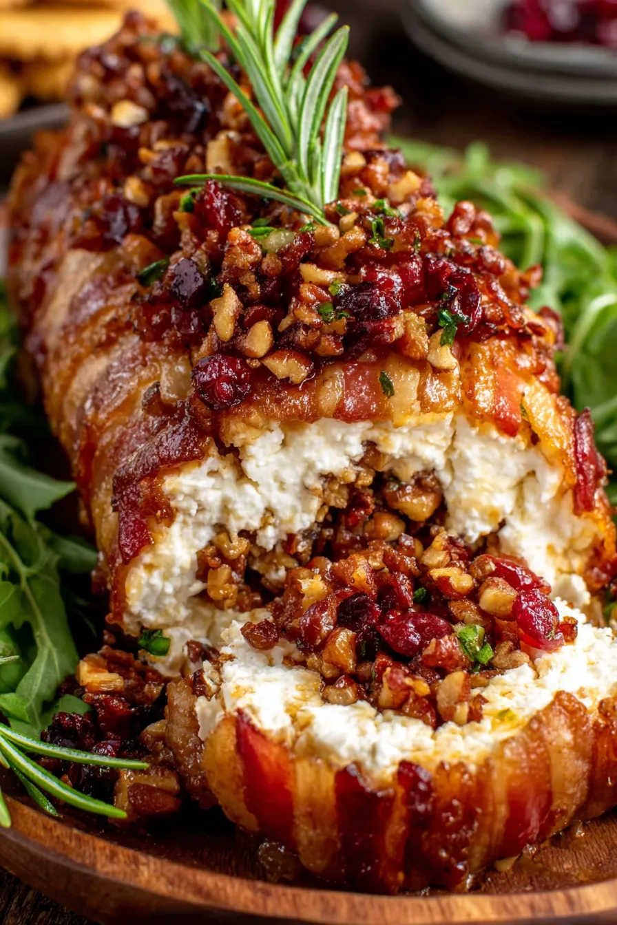 Close-up of cheese log ingredients on a board