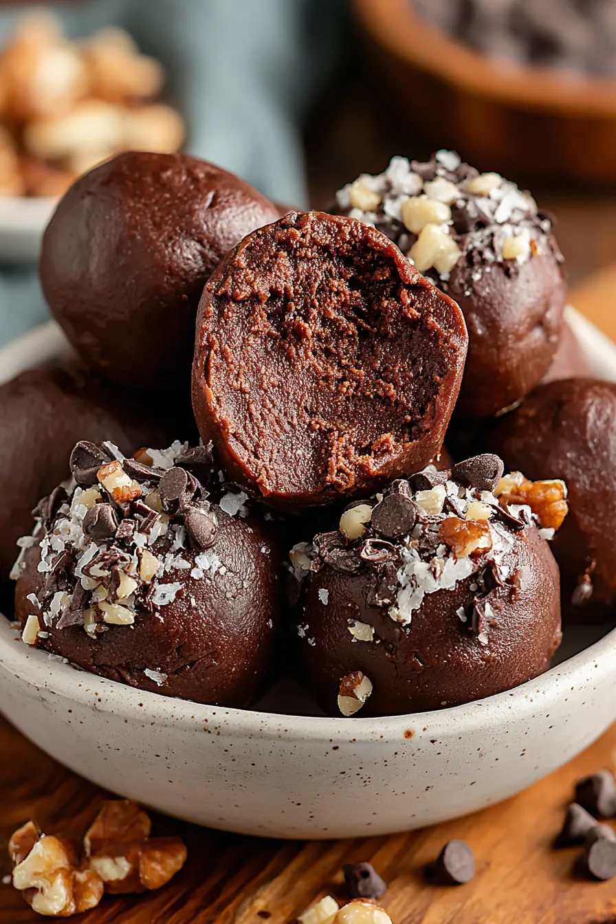 No-bake cottage cheese brownie bites on parchment