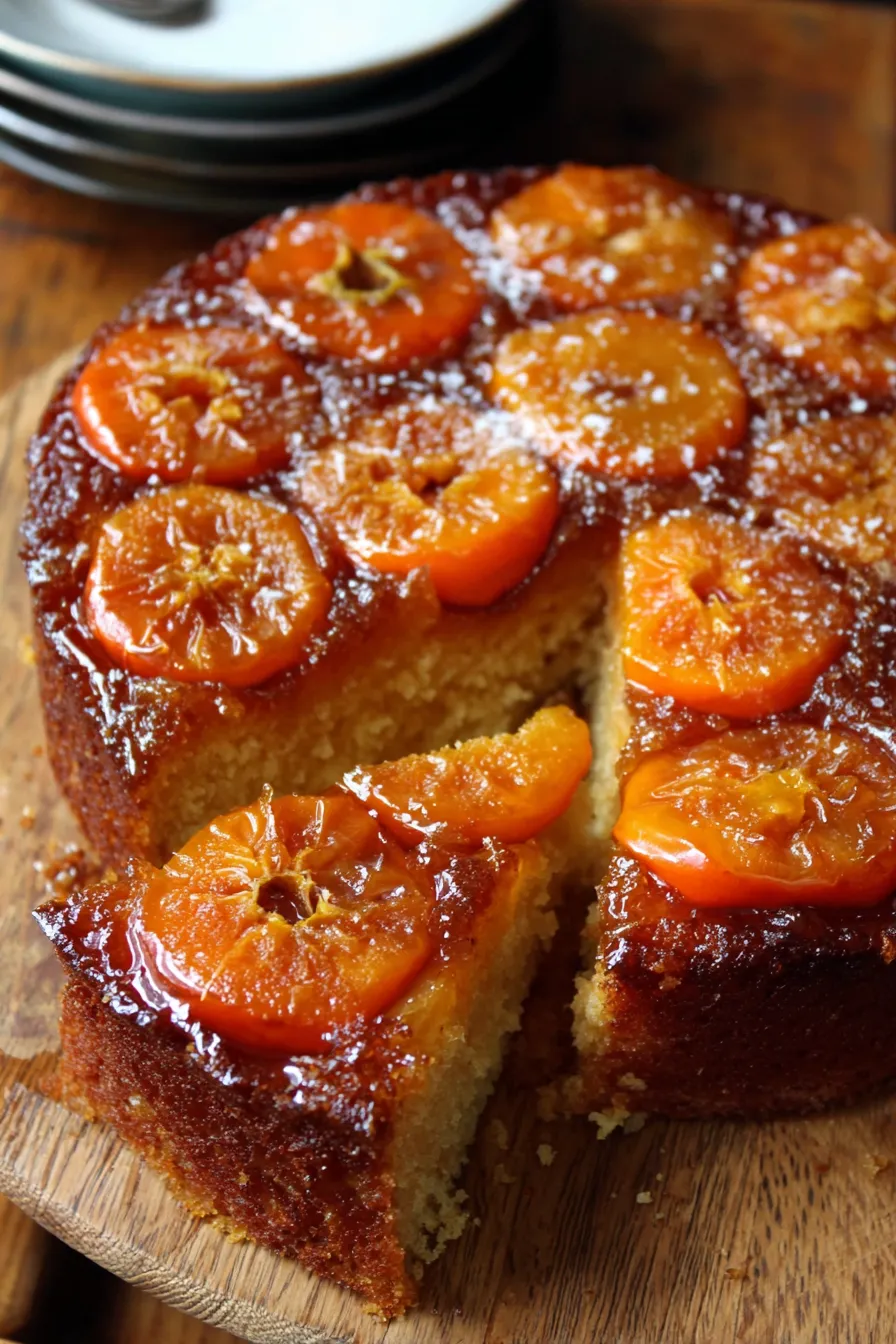 Caramelized persimmon slices in pan