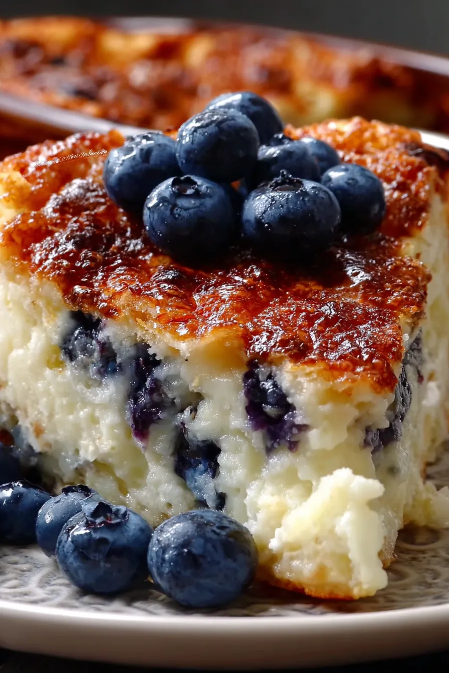 Blueberry cottage cheese bake fresh from the oven