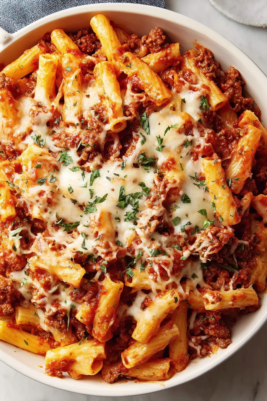 Prepared ingredients for baked ziti