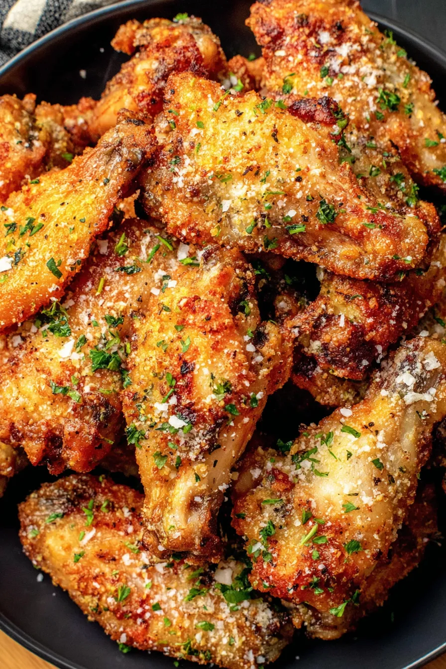 Crispy parmesan chicken wings in air fryer basket