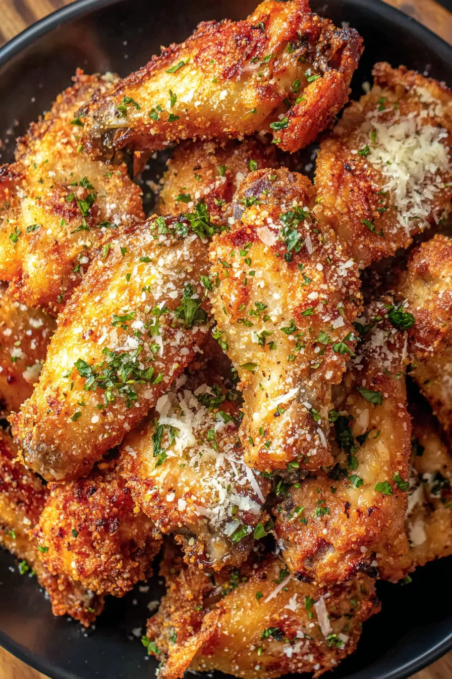 Plated parmesan crusted wings with lemon and herbs