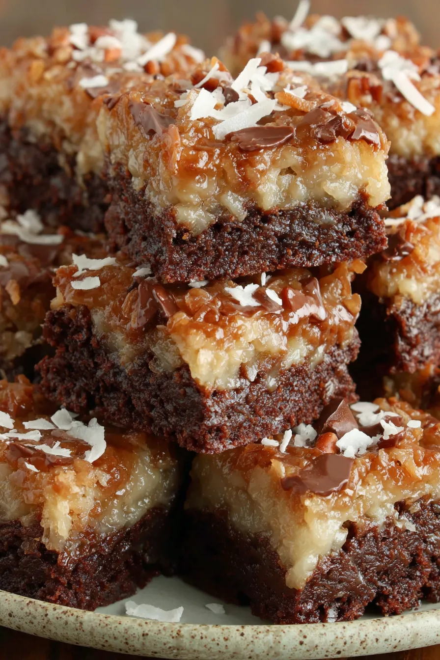 Finished German chocolate brownies on a cooling rack