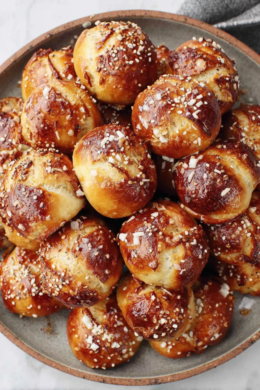 Close-up of a golden pretzel bite