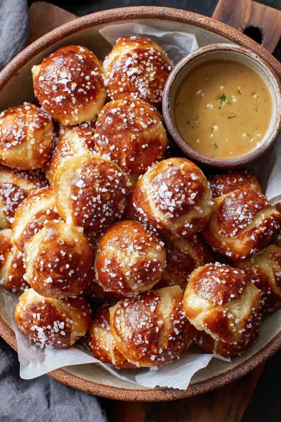 Baked soft pretzel bites on parchment