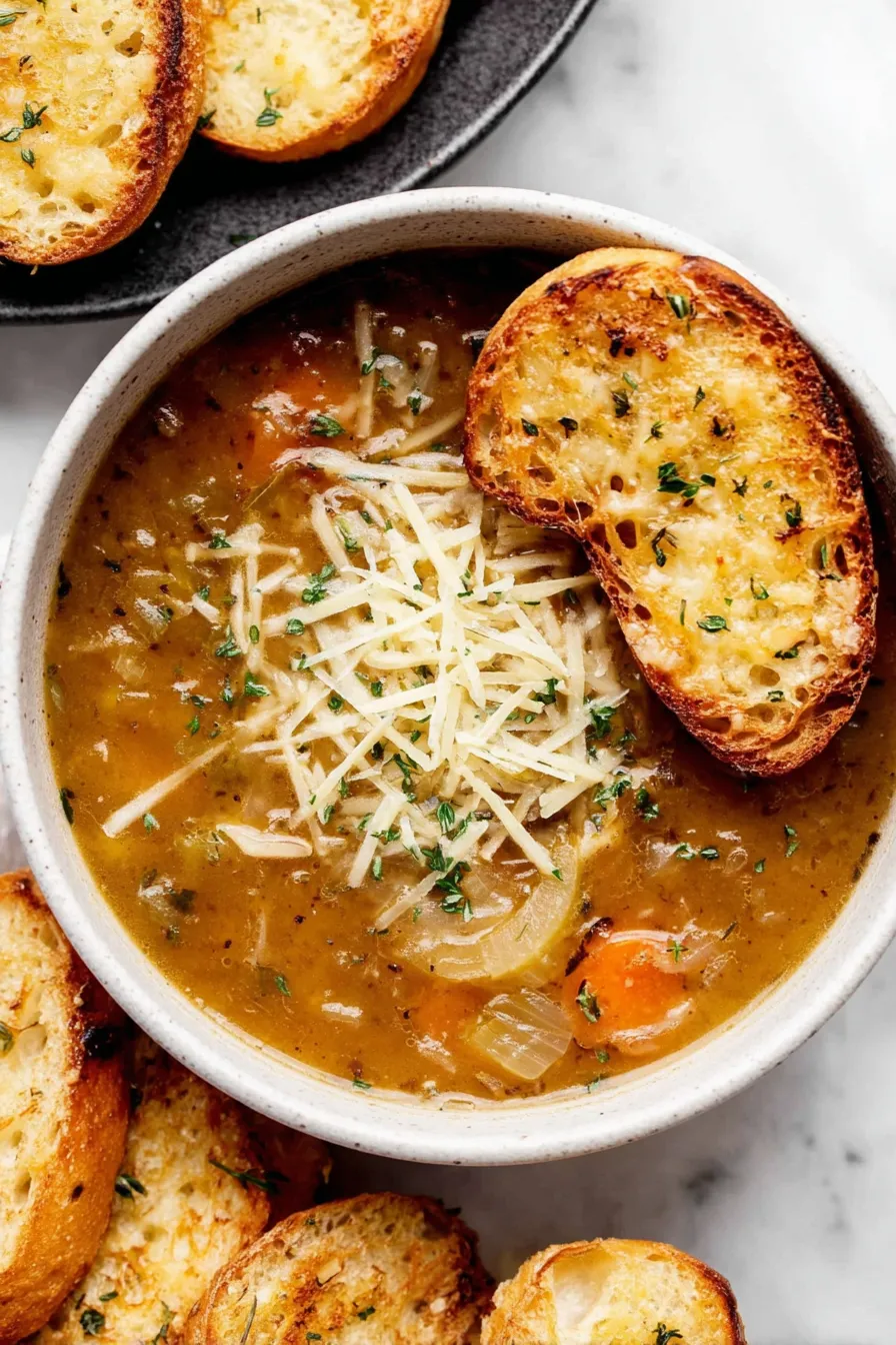 Caramelized onions in Dutch oven for French Onion Chicken Soup