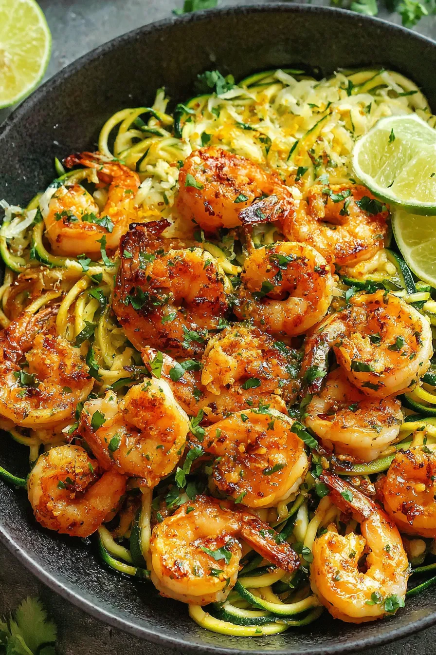 Grilled citrus shrimp on zoodles