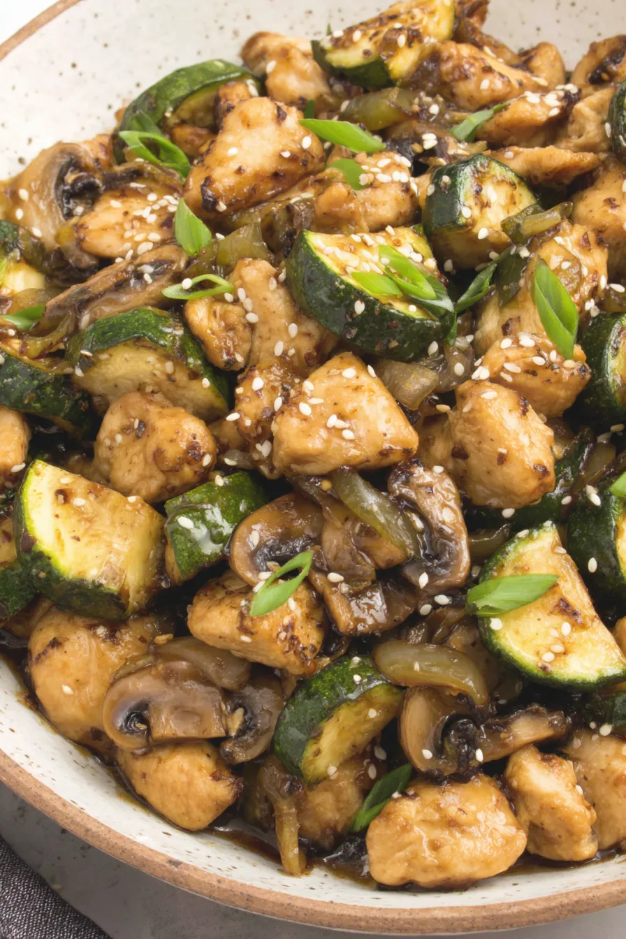 Panda Express–style mushroom chicken in wok