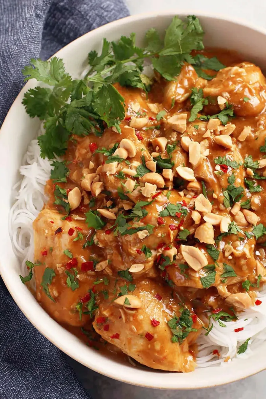 Slow cooker pot with Thai peanut chicken