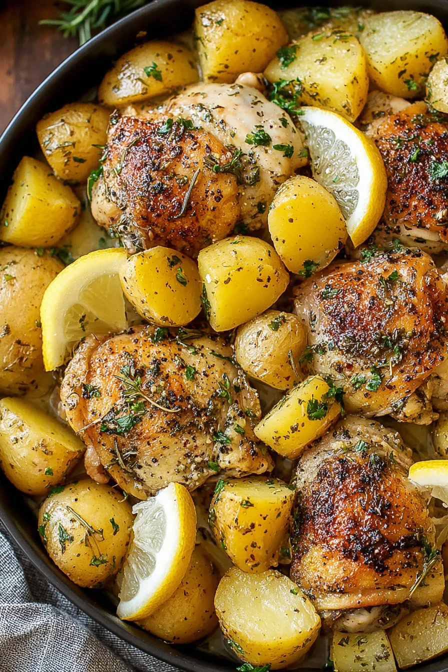 Finished Greek lemon chicken with parsley and lemon zest