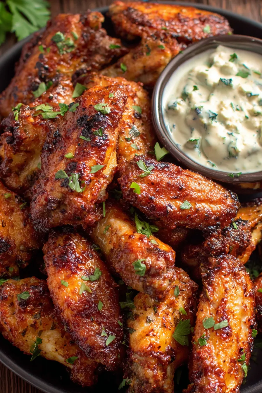 Crispy baked chicken wings on a wire rack