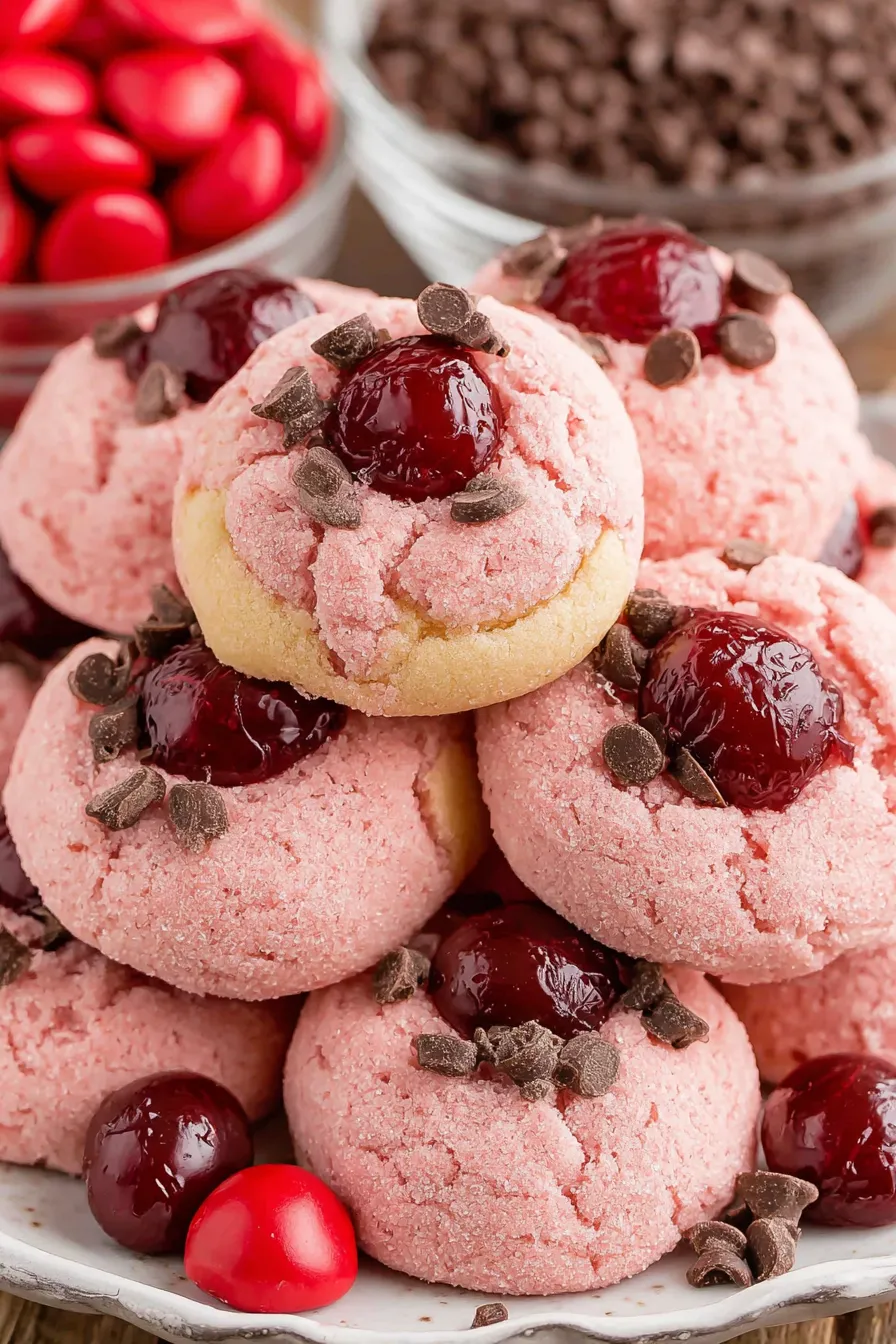 Finished Cherry Kiss Cookies on parchment