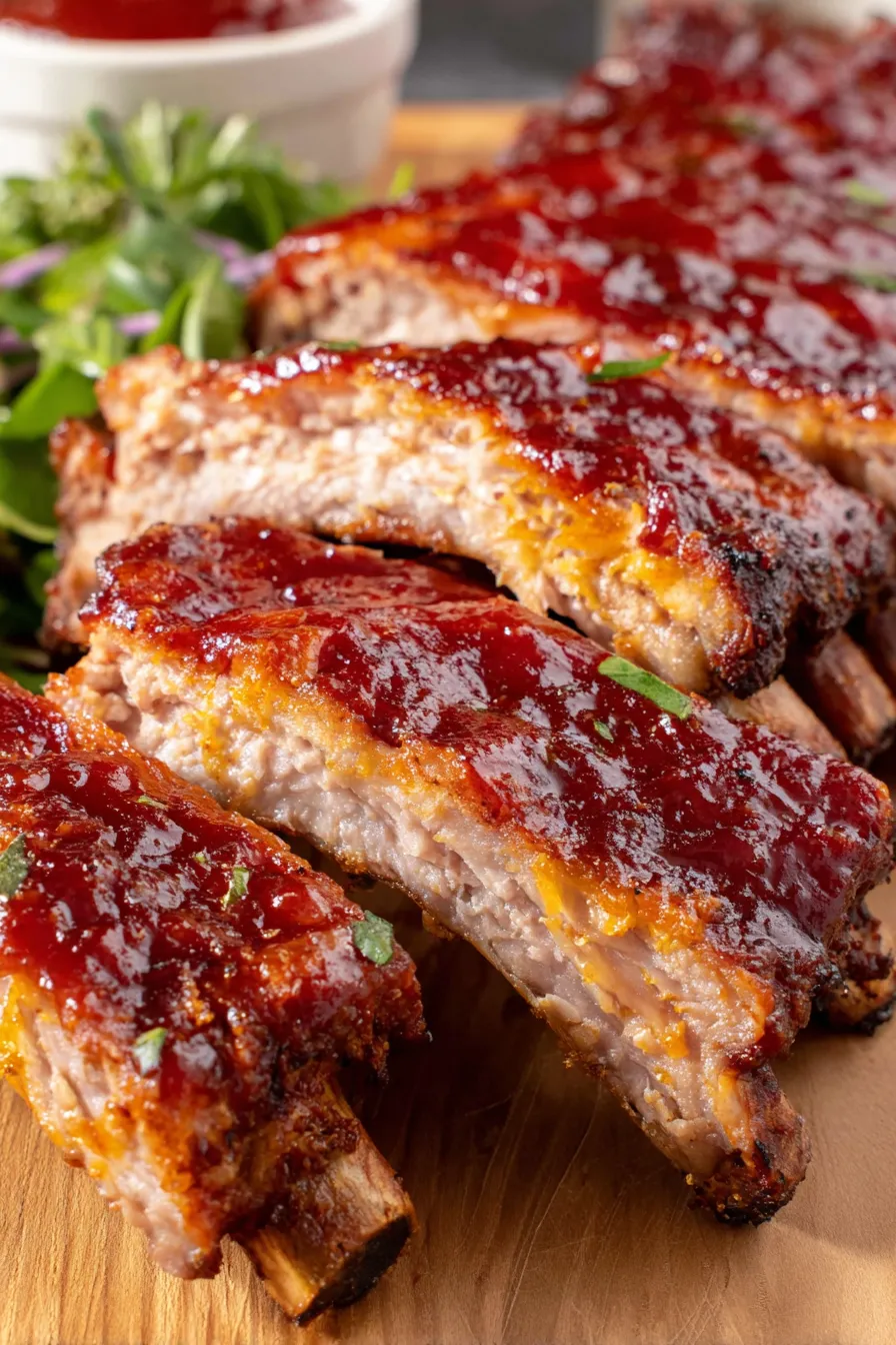 Rack of baby back ribs with glaze under broiler