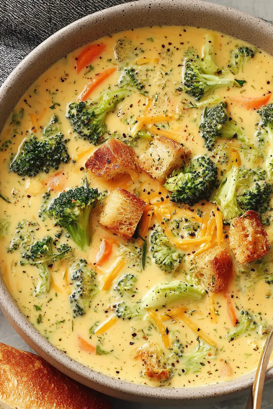 Ingredients laid out for broccoli cheddar soup